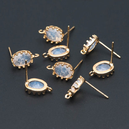 10pcs Crack Stone Ear Posts, Clear Stone Stud Earring with Loops, 18K Gold plated Brass Ear Findings (#GB-1306)