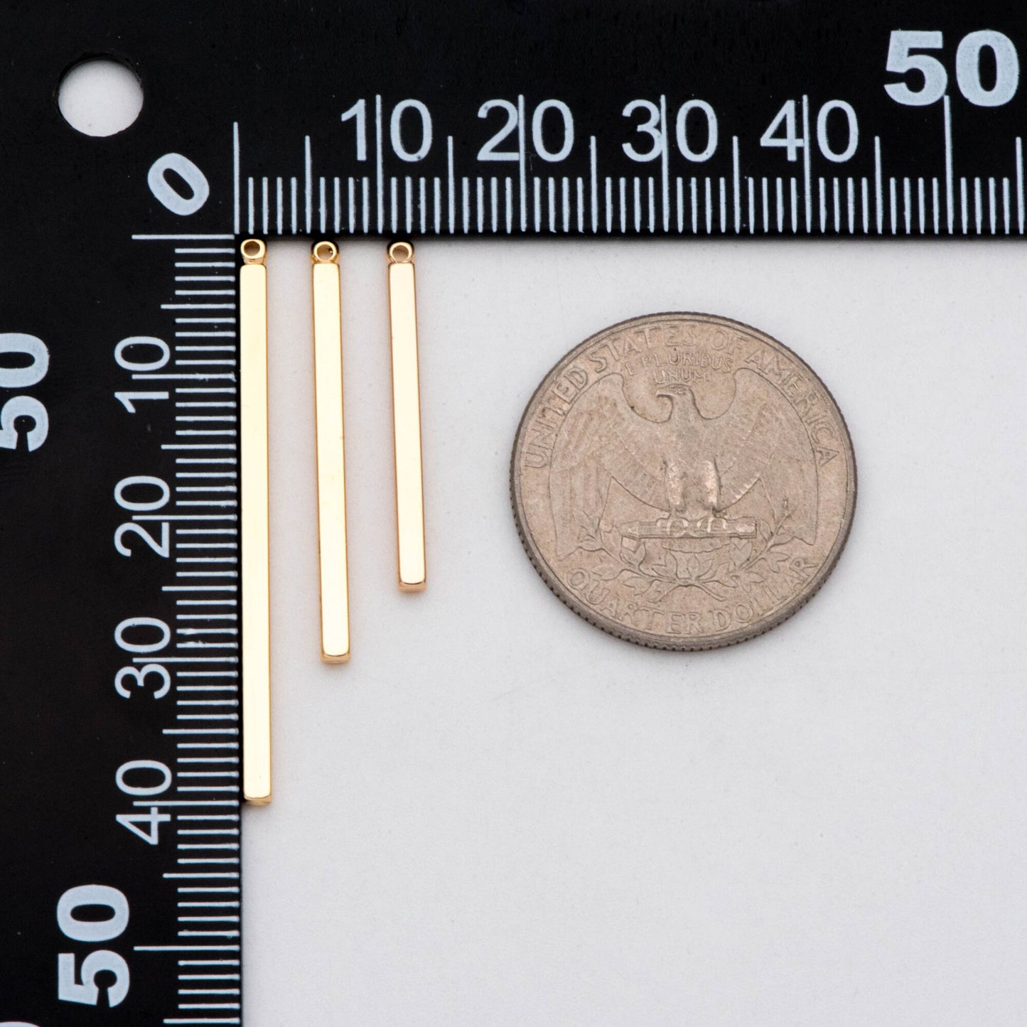 10pcs Gold/ Silver Long Bar Charms, Square bar, Real Gold/ Rhodium plated Brass, Multi Size 25/ 30/ 40mm by 2mm Thick (GB-2865)