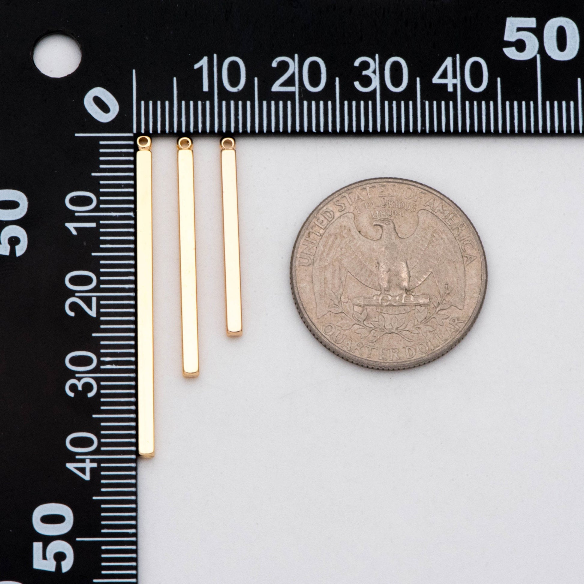 10pcs Gold/ Silver Long Bar Charms, Square bar, Real Gold/ Rhodium plated Brass, Multi Size 25/ 30/ 40mm by 2mm Thick (GB-2865)