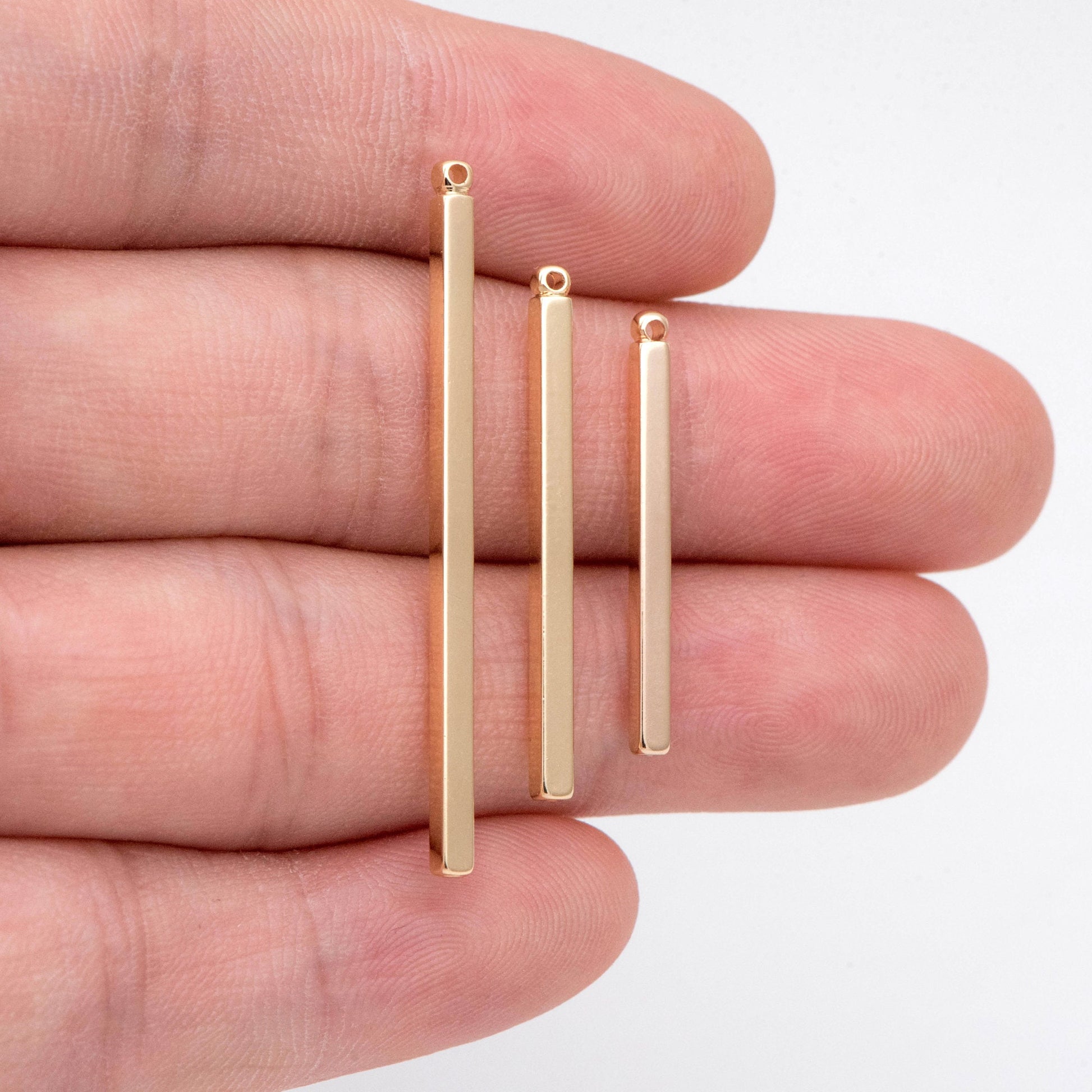 10pcs Gold/ Silver Long Bar Charms, Square bar, Real Gold/ Rhodium plated Brass, Multi Size 25/ 30/ 40mm by 2mm Thick (GB-2865)