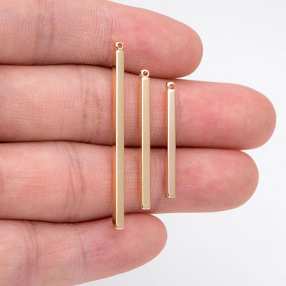 10pcs Gold/ Silver Long Bar Charms, Square bar, Real Gold/ Rhodium plated Brass, Multi Size 25/ 30/ 40mm by 2mm Thick (GB-2865)