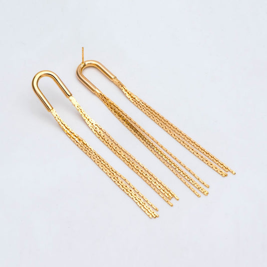 4pcs Chain Tassel Earrings, Tassel Stud Earring, Gold/ Silver Tone Dangling Earrings, Minimalist Tassel Earrings (GB-2867)