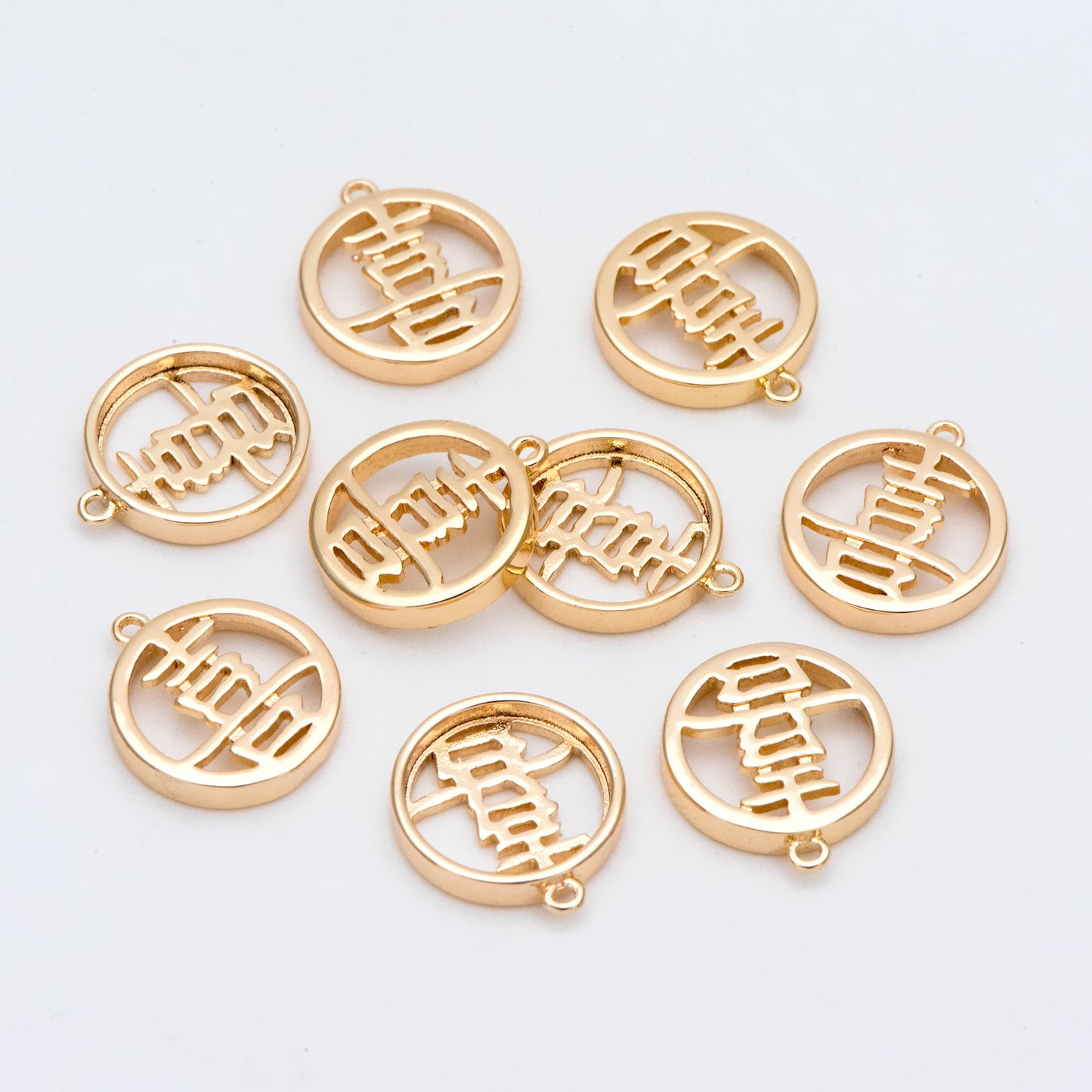 10pcs Chinese Characters "Happiness" Charms 13x12mm, Gold plated Brass Pendant, 喜(xi) means Good Fortune/ Lucky (GB-2868)