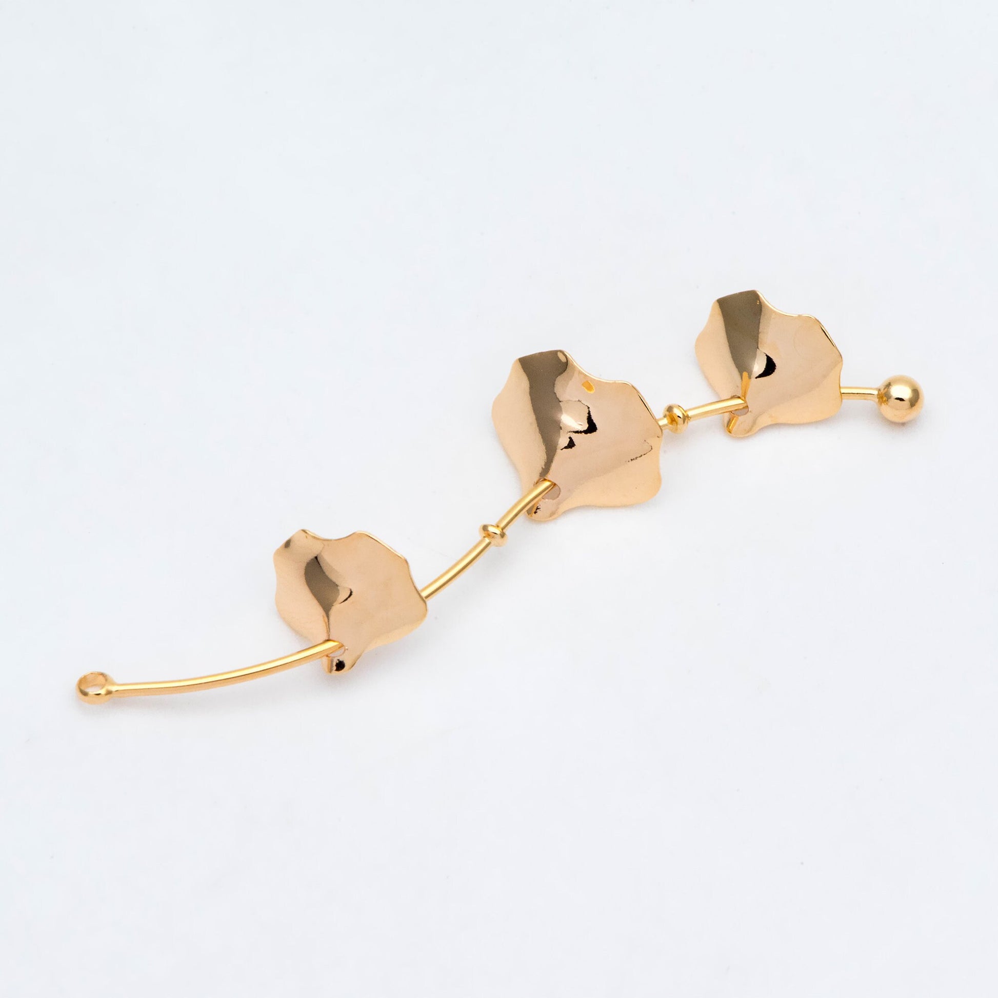 4pcs Gold Ginkgo Leaf Charms 56x12mm, Real Gold plated Brass Branch Pendants (GB-954-F)