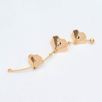 4pcs Gold Ginkgo Leaf Charms 56x12mm, Real Gold plated Brass Branch Pendants (GB-954-F)