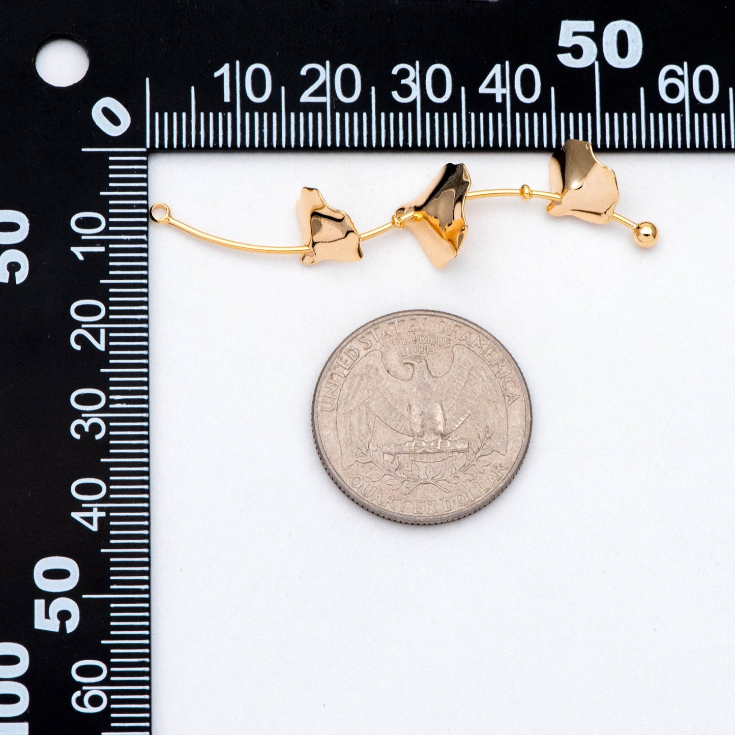 4pcs Gold Ginkgo Leaf Charms 56x12mm, Real Gold plated Brass Branch Pendants (GB-954-F)