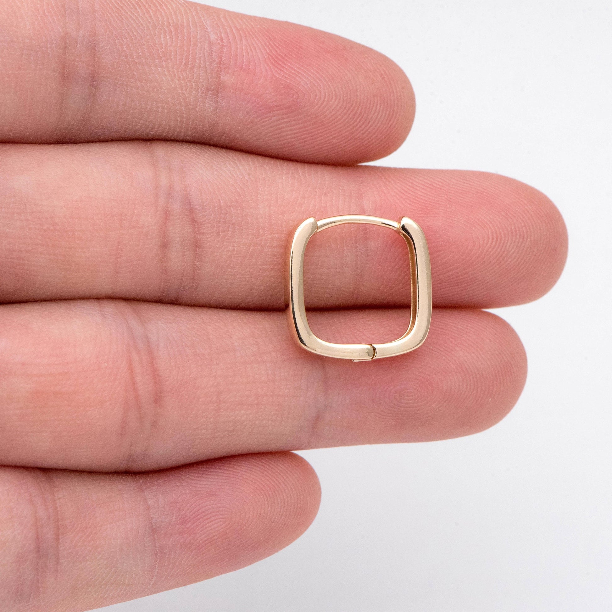 10pcs Gold/ Silver Square Huggie Earrings 15mm, 18K gold/ rhodium plated Brass, Minimalist Hoop Earring Components (GB-2870)