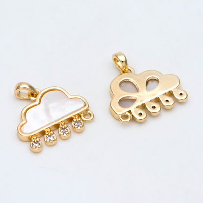 4pcs Shell Pave Rain Cloud Charm, Cloud with Rain Drops Pendant, 18K Gold plated Brass Weather Sky Charms (GB-2878)