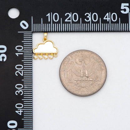 4pcs Shell Pave Rain Cloud Charm, Cloud with Rain Drops Pendant, 18K Gold plated Brass Weather Sky Charms (GB-2878)