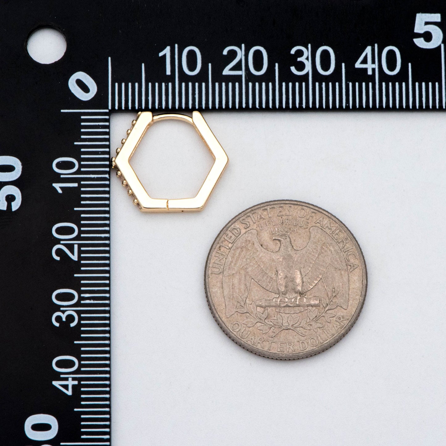 4pcs Gold Hexagon Huggie Earrings, Cubic Zirconia Hoop Earrings, CZ pave Gold Huggies, Geometric Hoop Earrings (GB-2885)