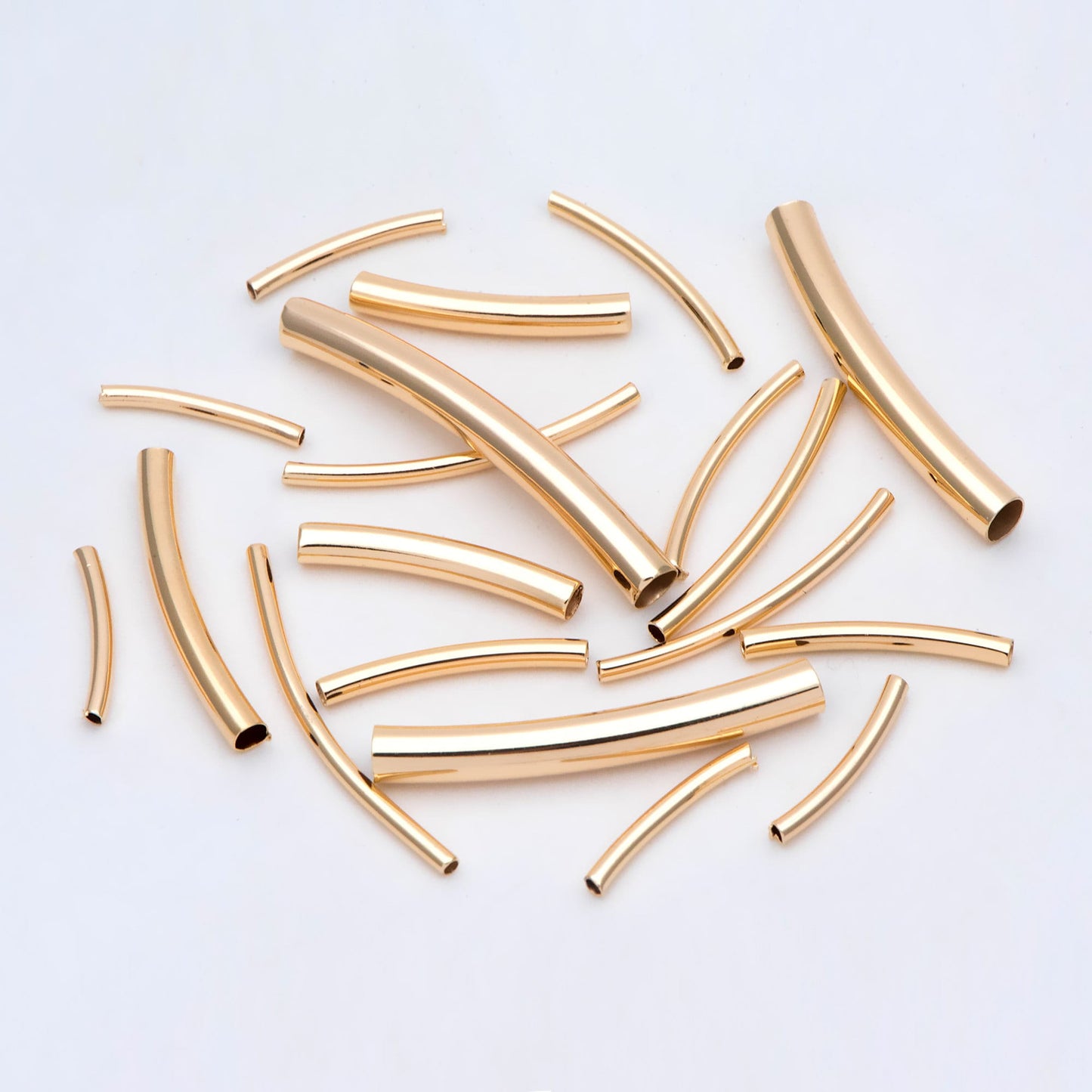 20pcs Gold Smooth Curved Tube Beads, 18K Real Gold plated Brass Tube Spacers (GB-2908)