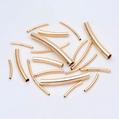 20pcs Gold Smooth Curved Tube Beads, 18K Real Gold plated Brass Tube Spacers (GB-2908)