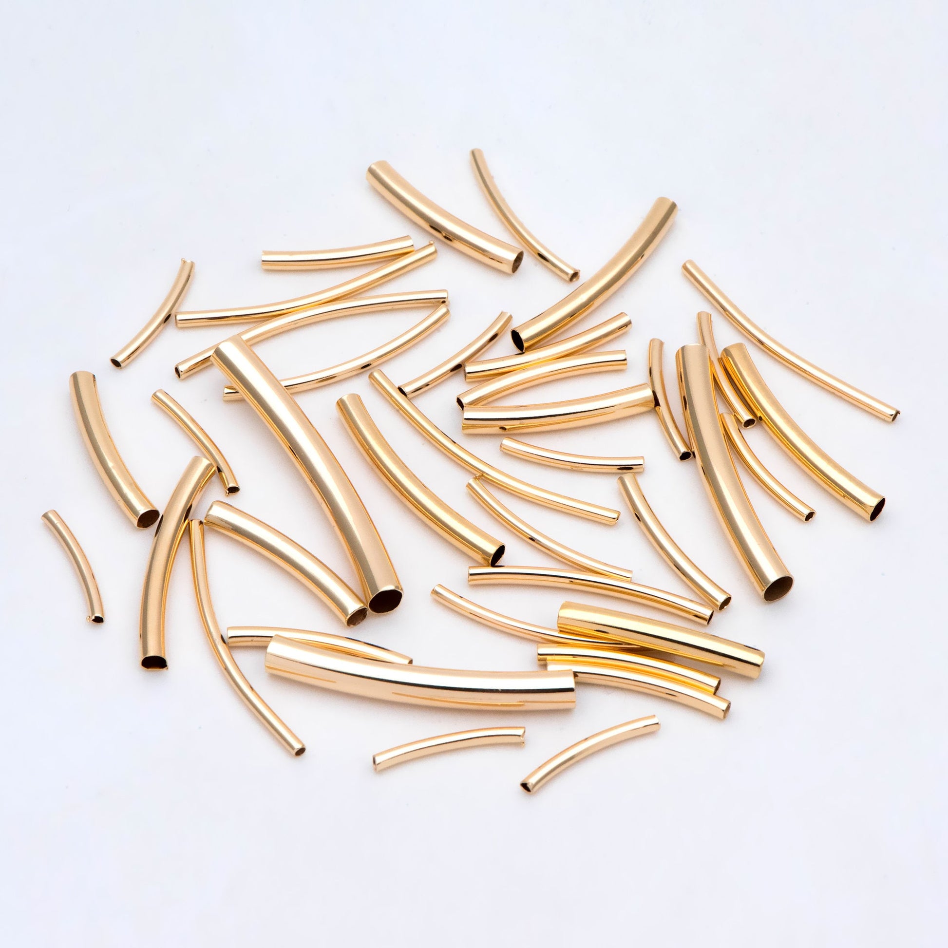 20pcs Gold Smooth Curved Tube Beads, 18K Real Gold plated Brass Tube Spacers (GB-2908)