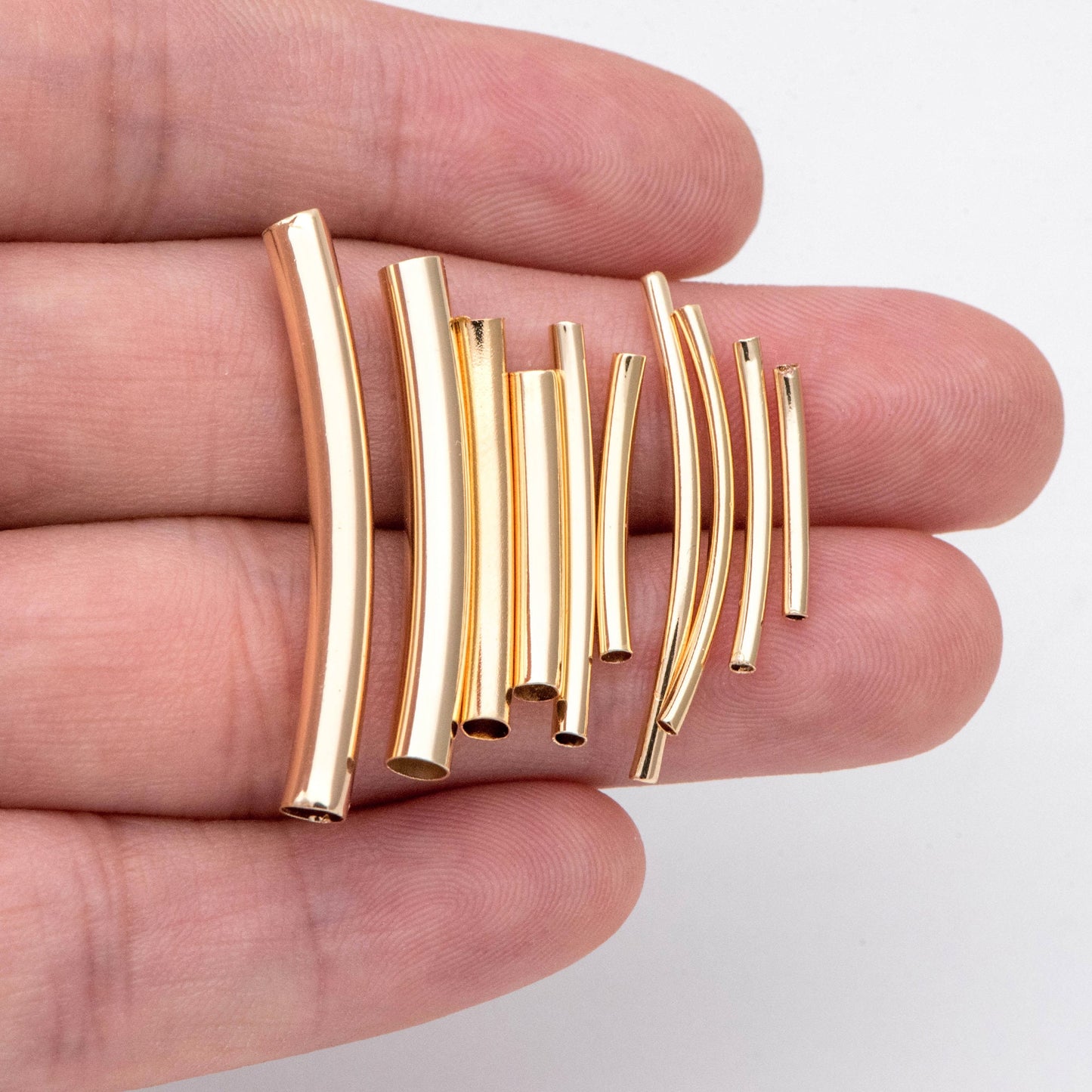 20pcs Gold Smooth Curved Tube Beads, 18K Real Gold plated Brass Tube Spacers (GB-2908)