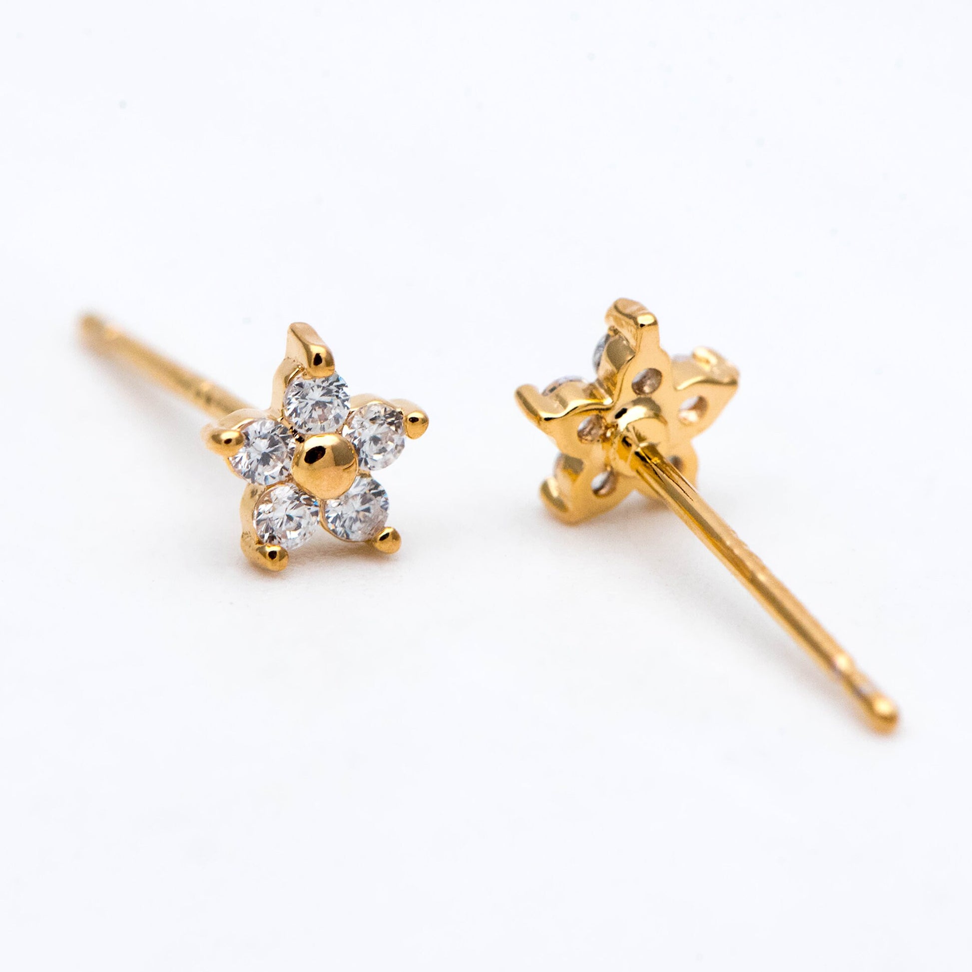 10pcs Gold Flower Stud Earring, Dainty Floral Ear Posts 5mm, CZ pave Tiny Earring Studs (GB-2929)