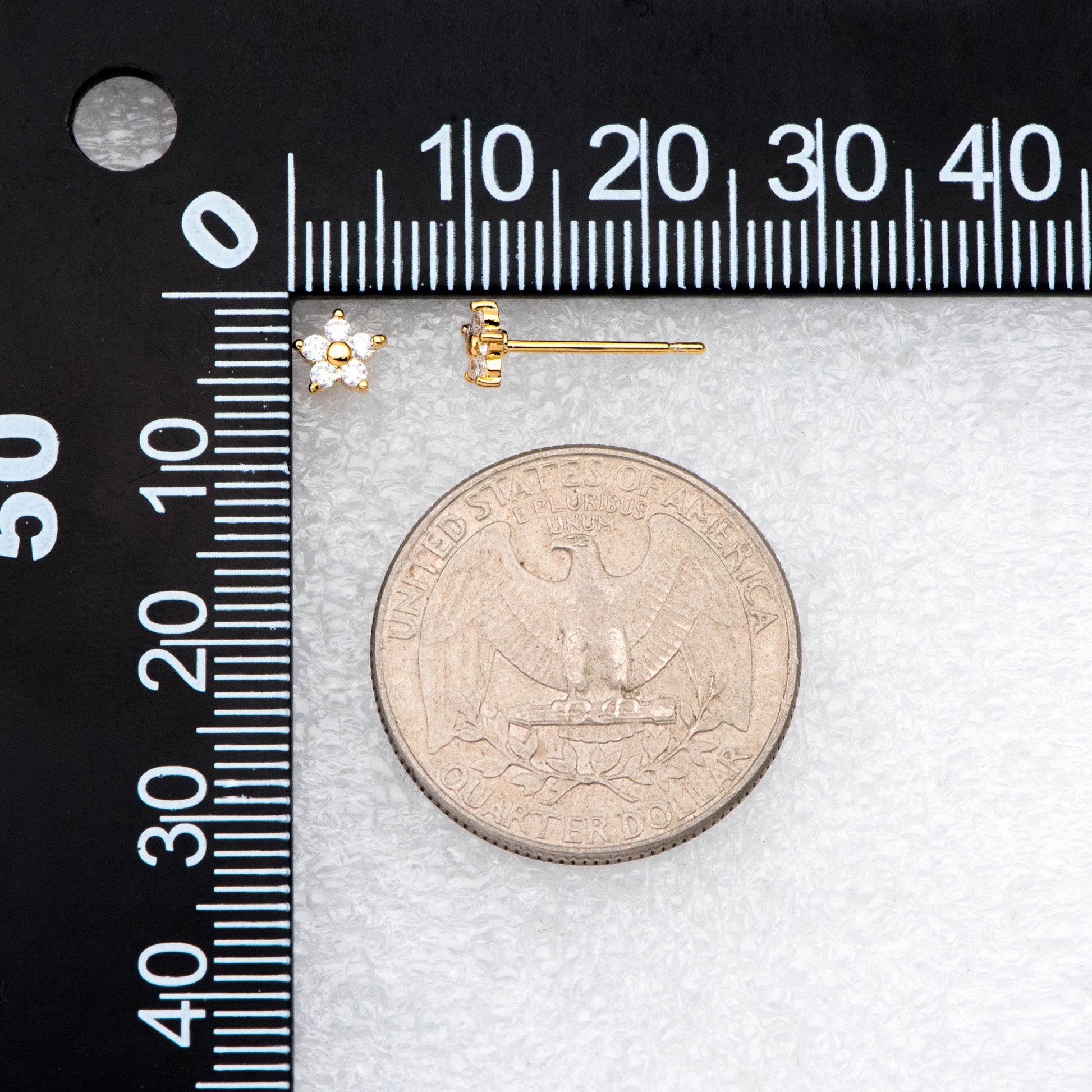10pcs Gold Flower Stud Earring, Dainty Floral Ear Posts 5mm, CZ pave Tiny Earring Studs (GB-2929)