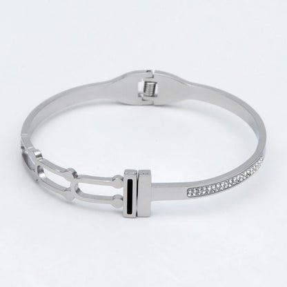 1pcs CZ Pave Simple Bangle Bracelet, 316 Stainless Steel Bracelet (GB-2860)