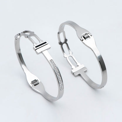 1pcs CZ Pave Simple Bangle Bracelet, 316 Stainless Steel Bracelet (GB-2860)