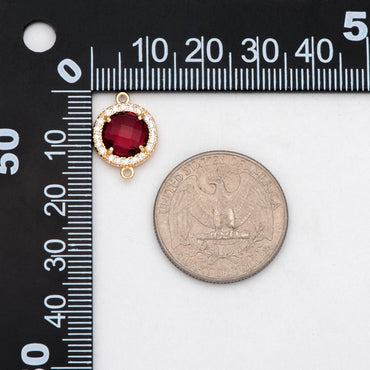 4pcs CZ Pave Gold Framed Glass Connector 16x12mm, Circle Bezel Charm Pendants (GB-2881)