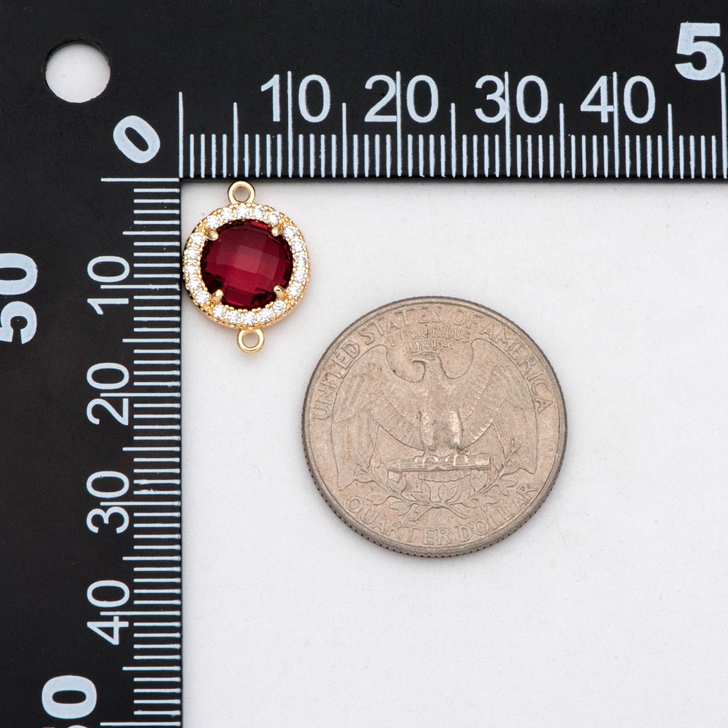 4pcs CZ Pave Gold Framed Glass Connector 16x12mm, Circle Bezel Charm Pendants (GB-2881)