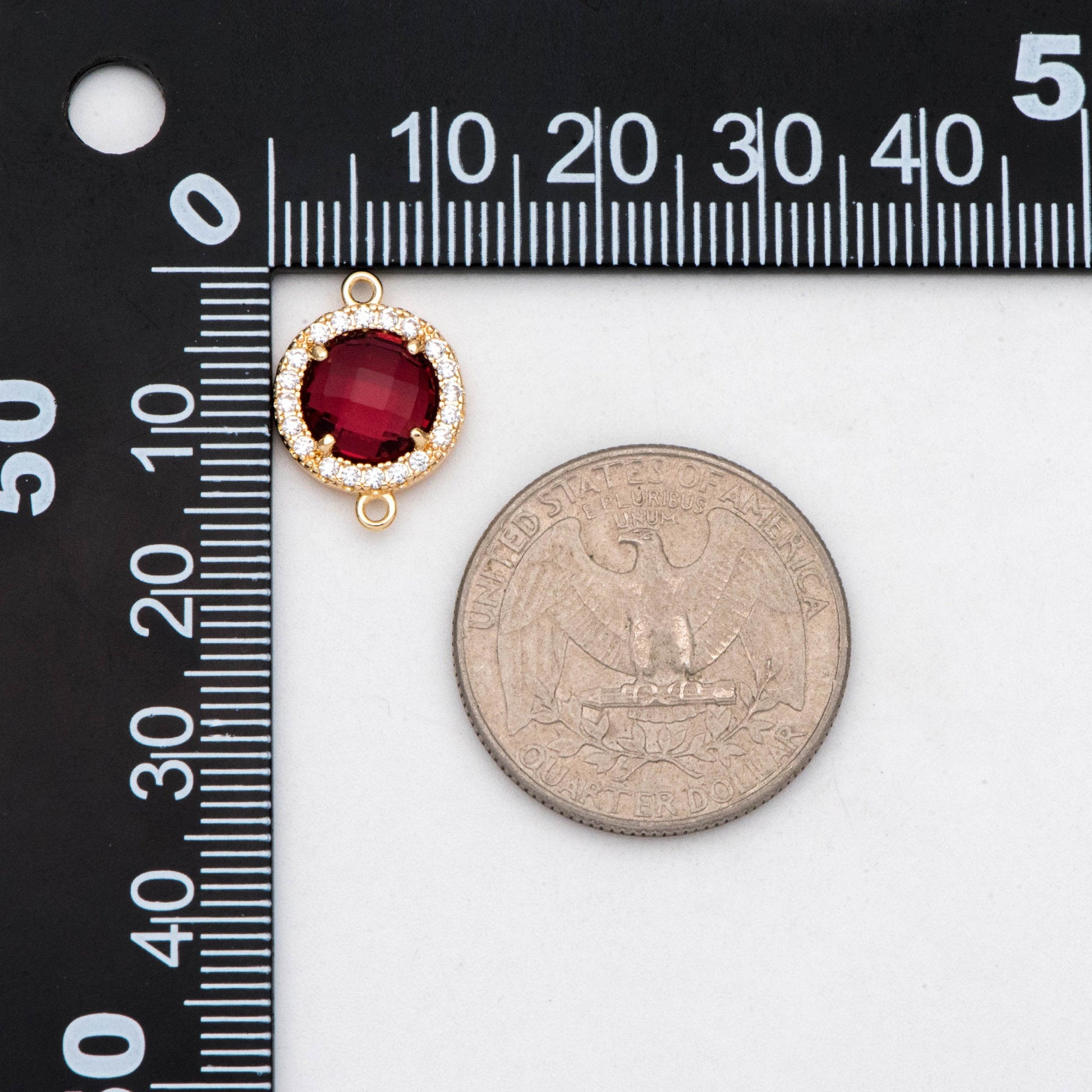 4pcs CZ Pave Gold Framed Glass Connector 16x12mm, Circle Bezel Charm Pendants (GB-2881)