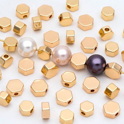 20pcs Gold/ Silver tone Hexagon Flat Spacer Beads 5/ 6mm, Gold/ Rhodium plated Brass Flat Spacer Beads (GB-118)
