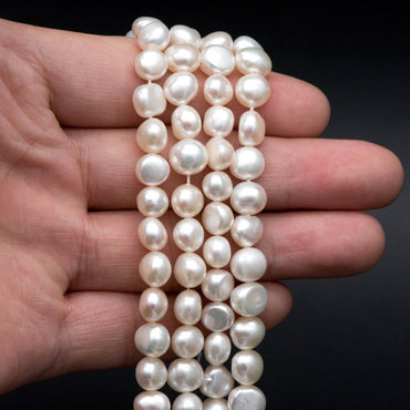 Freshwater Button Pearls 6-6.5mm, White Nugget Pearls, Natural Baroque Potato Pearls (PL17-7)/ 14" full strand