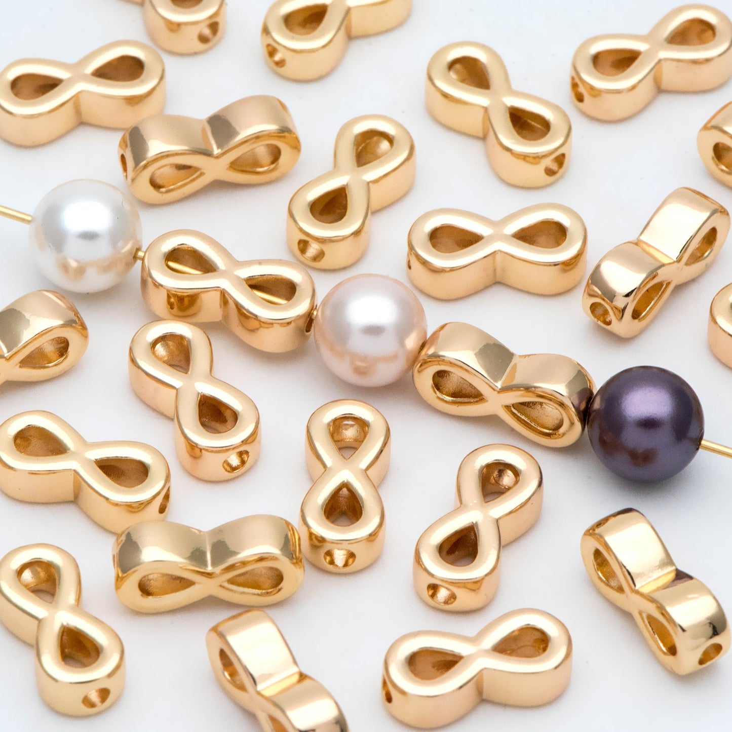 10pcs Gold Infinity Beads, 13x6mm, 18K Gold plated Brass, Infinity Spacer Beads (GB-2932)