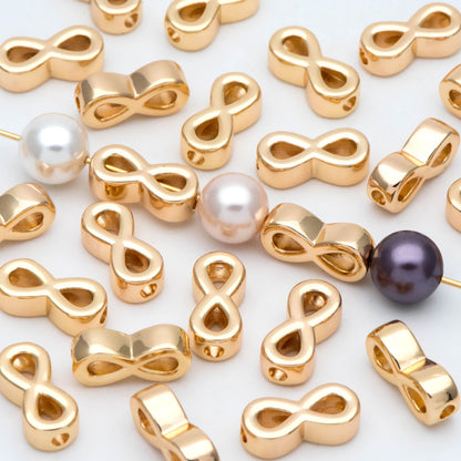10pcs Gold Infinity Beads, 13x6mm, 18K Gold plated Brass, Infinity Spacer Beads (GB-2932)