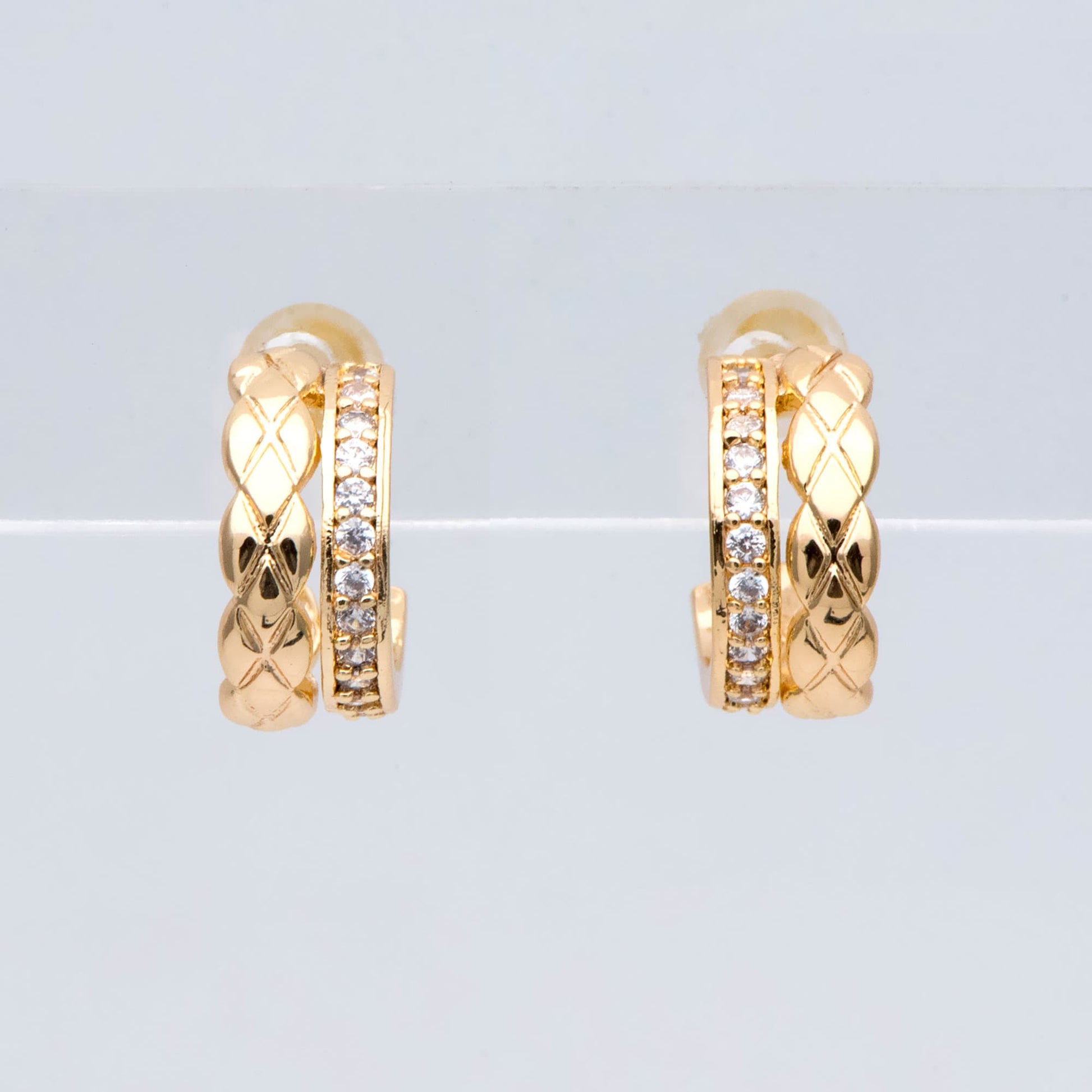 4pcs CZ Pave Gold Circle Earring Posts, Gold plated Brass, Geometric Stud Earrings (GB-2934)
