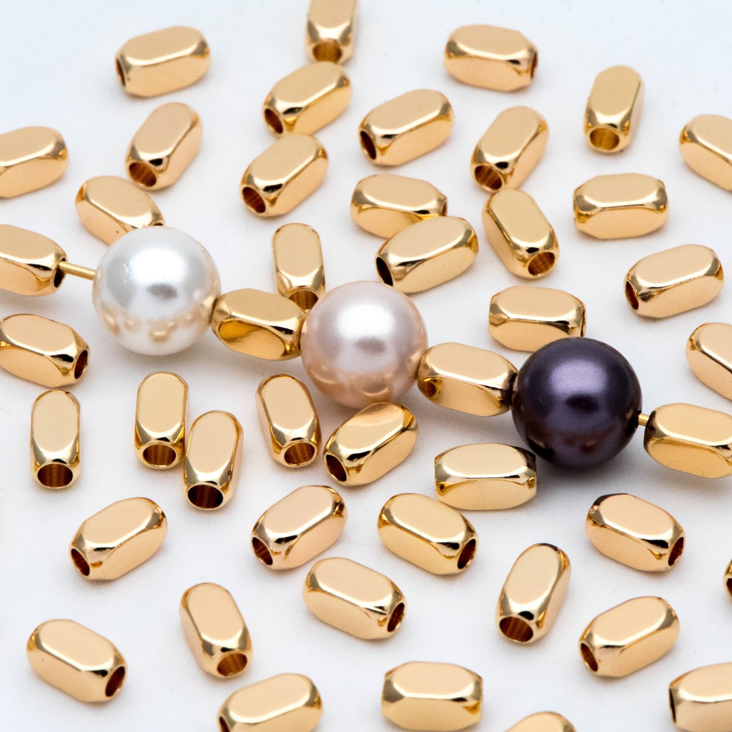 20pcs Gold Tube Beads 6x3mm, 18K Gold plated Brass, Oval Tube Spacer Beads (GB-1764)