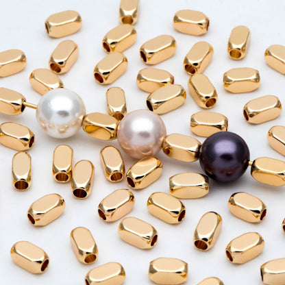 20pcs Gold Tube Beads 6x3mm, 18K Gold plated Brass, Oval Tube Spacer Beads (GB-1764)