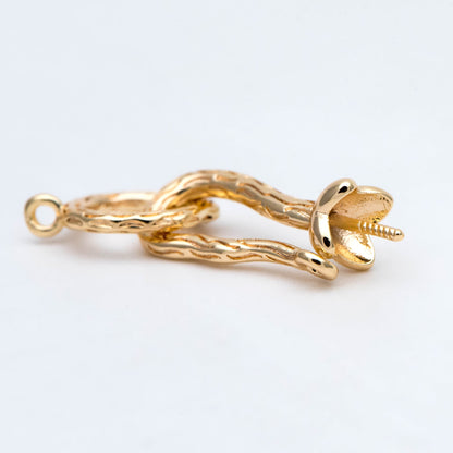 4pcs Gold plated Brass Charm Connector, DIY Pearl Peg Mounts, Half Drilled Pearl Settings (GB-2935)