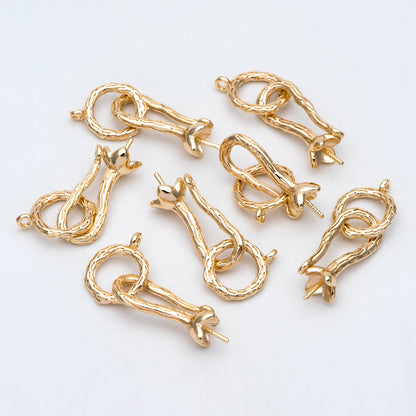 4pcs Gold plated Brass Charm Connector, DIY Pearl Peg Mounts, Half Drilled Pearl Settings (GB-2935)