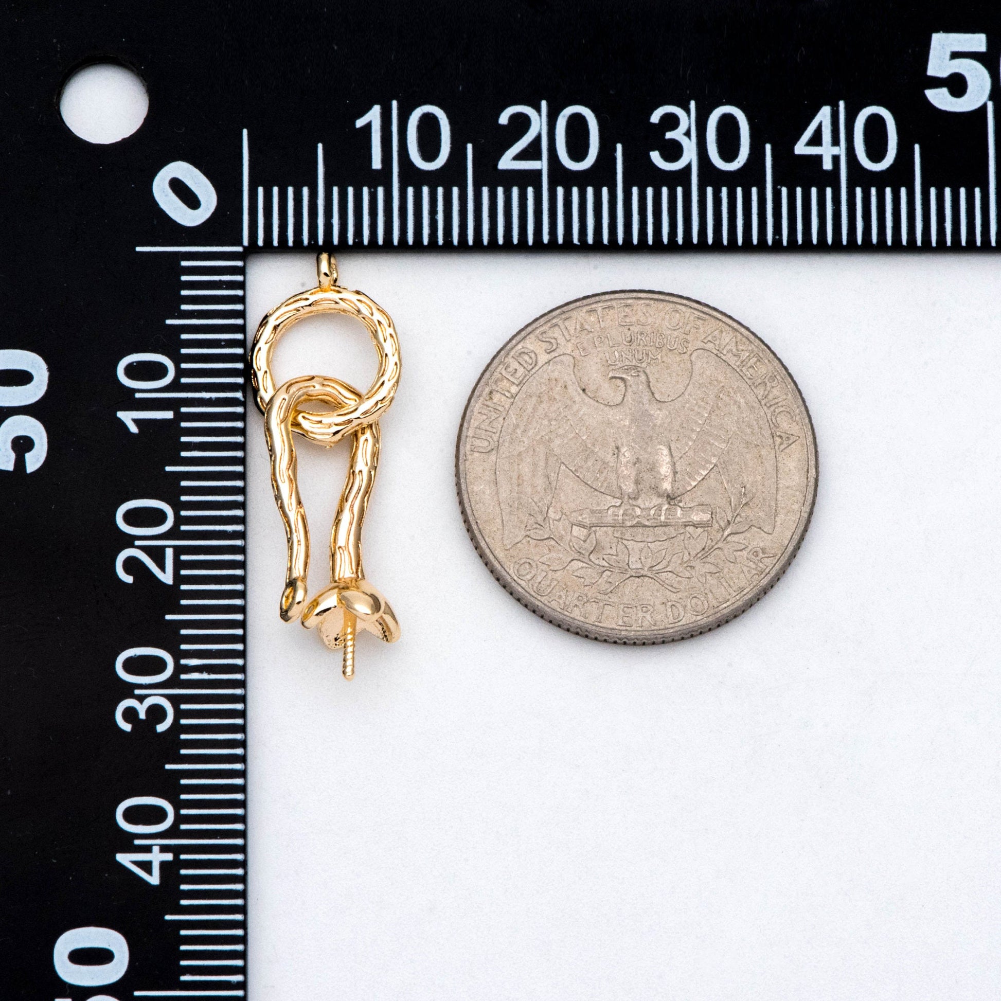 4pcs Gold plated Brass Charm Connector, DIY Pearl Peg Mounts, Half Drilled Pearl Settings (GB-2935)