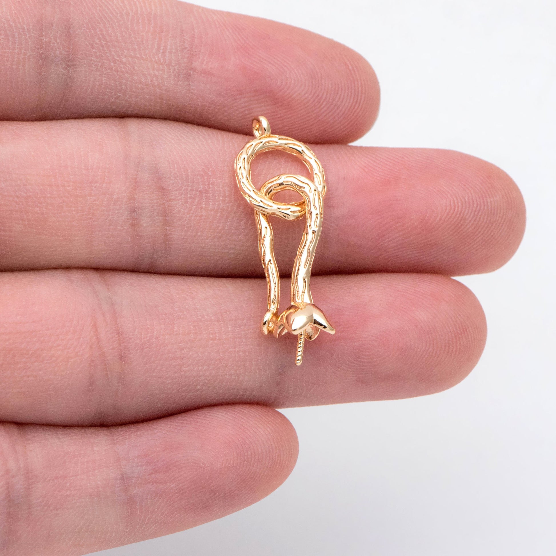 4pcs Gold plated Brass Charm Connector, DIY Pearl Peg Mounts, Half Drilled Pearl Settings (GB-2935)