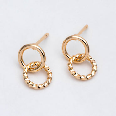 10pcs Interlocking Earring Studs, Gold/ Rhodium plated Brass, Linkage Circle Earring, Double Circle Ear Posts (GB-2920)