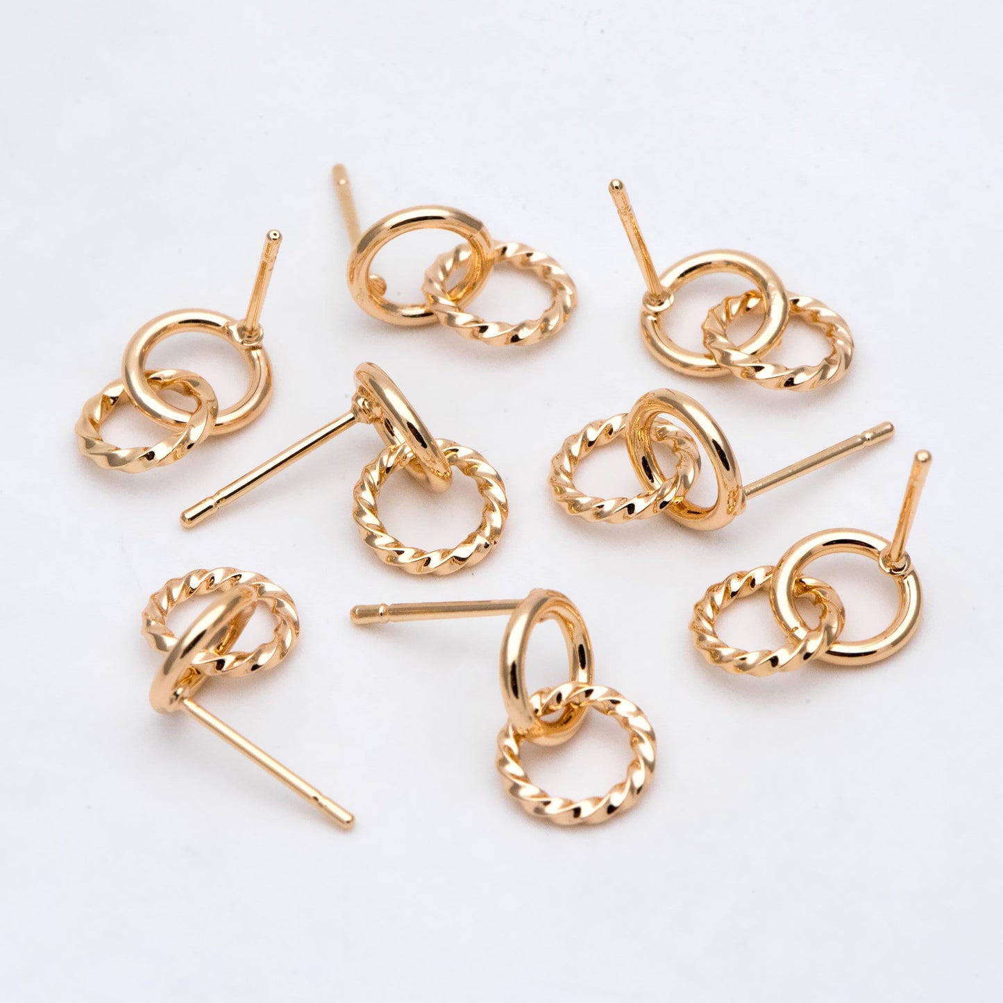 10pcs Interlocking Earring Studs, Gold/ Rhodium plated Brass, Linkage Circle Earring, Double Circle Ear Posts (GB-2920)