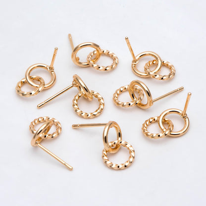10pcs Interlocking Earring Studs, Gold/ Rhodium plated Brass, Linkage Circle Earring, Double Circle Ear Posts (GB-2920)