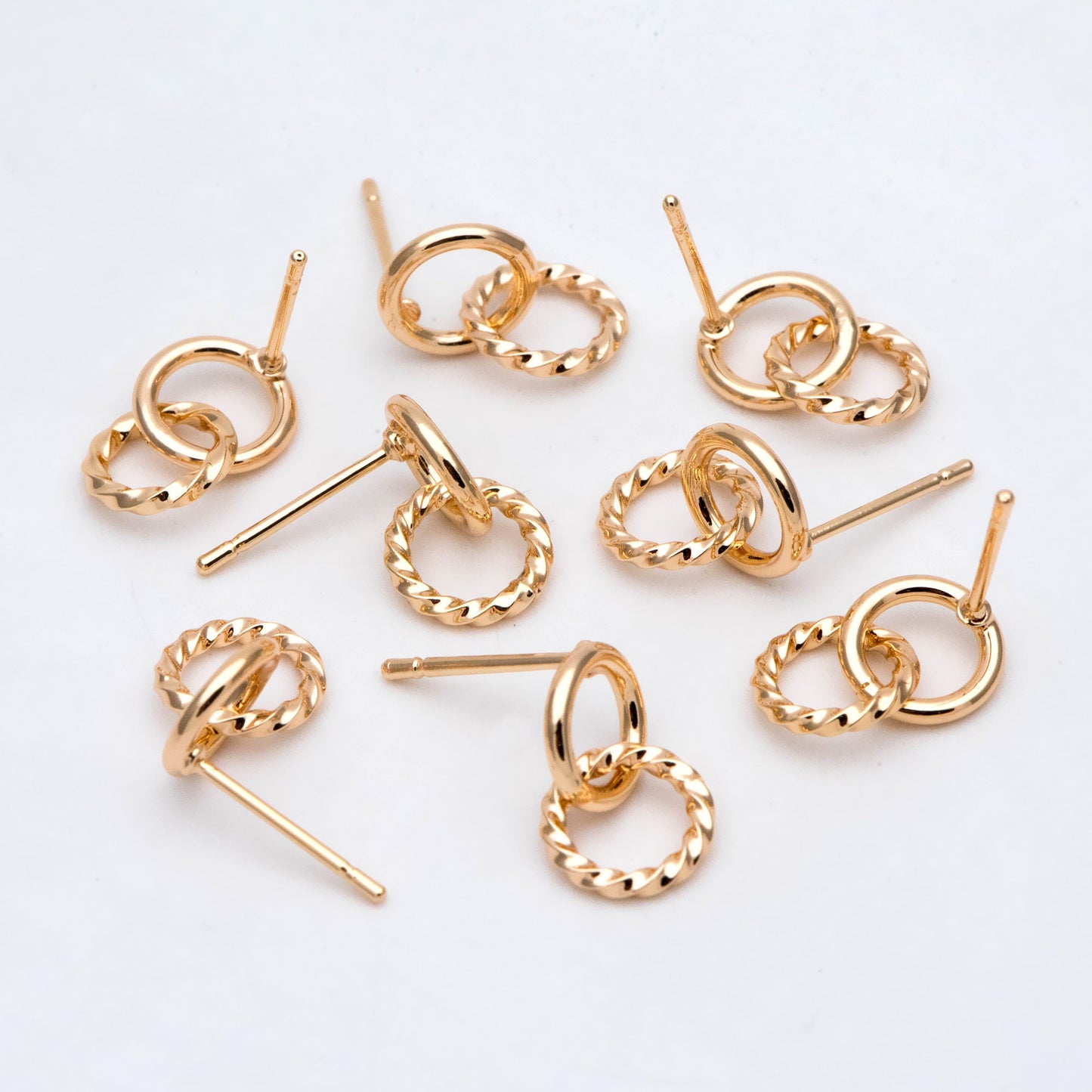 10pcs Interlocking Earring Studs, Gold/ Rhodium plated Brass, Linkage Circle Earring, Double Circle Ear Posts (GB-2920)