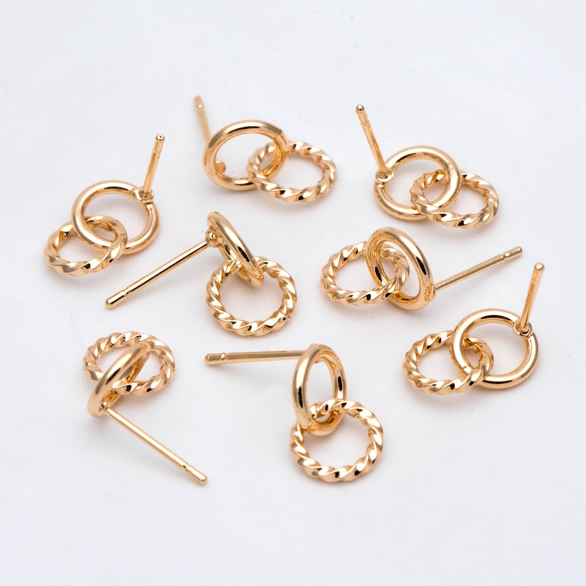 10pcs Interlocking Earring Studs, Gold/ Rhodium plated Brass, Linkage Circle Earring, Double Circle Ear Posts (GB-2920)