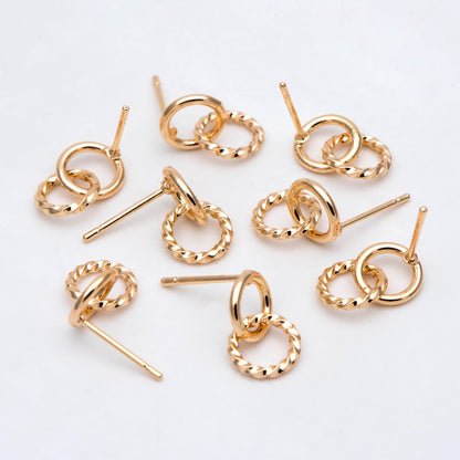 10pcs Interlocking Earring Studs, Gold/ Rhodium plated Brass, Linkage Circle Earring, Double Circle Ear Posts (GB-2920)