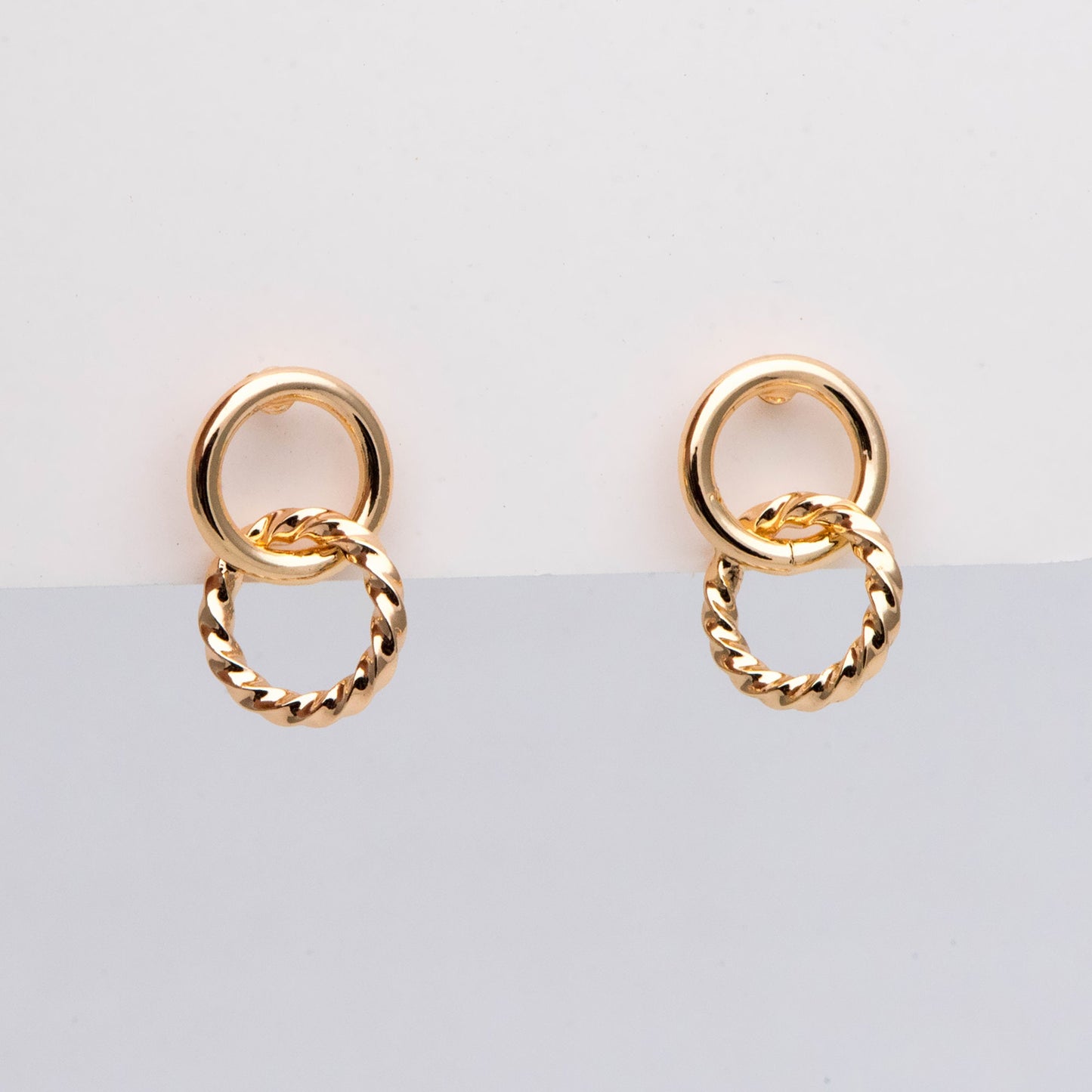 10pcs Interlocking Earring Studs, Gold/ Rhodium plated Brass, Linkage Circle Earring, Double Circle Ear Posts (GB-2920)