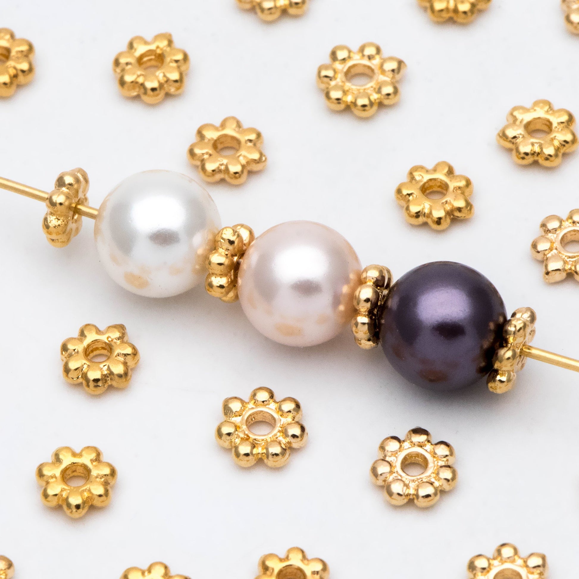 20pcs Gold Coin Spacer Beads 5.5mm, Gold plated Brass Flower Saucer Beads (GB-093)