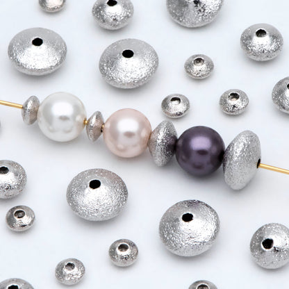 20pcs Silver tone Rondelle Beads, Rhodium plated Brass Spacers 5/ 7/ 10mm (GB-916)