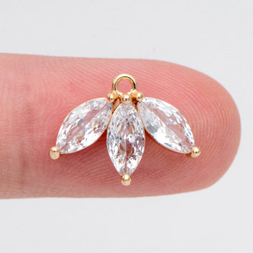 4pcs Gold CZ Paved Flower Charm 16x12mm, Real Gold plated Brass Leaf Pendants (GB-584-D)