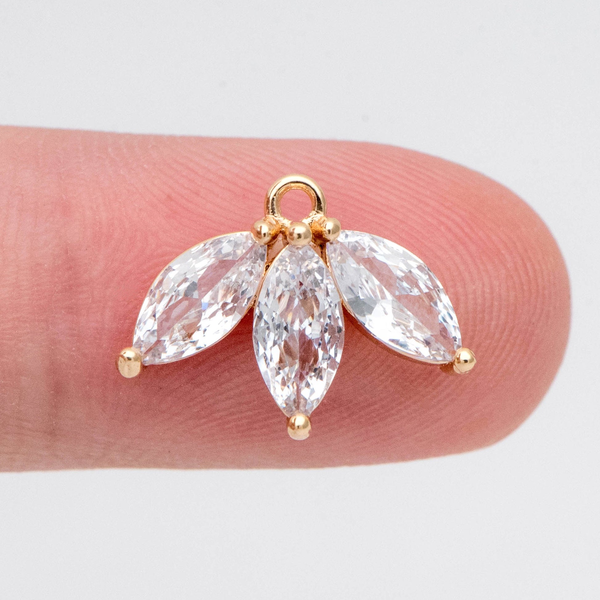 4pcs Gold CZ Paved Flower Charm 16x12mm, Real Gold plated Brass Leaf Pendants (GB-584-D)