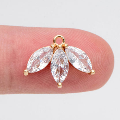 4pcs Gold CZ Paved Flower Charm 16x12mm, Real Gold plated Brass Leaf Pendants (GB-584-D)