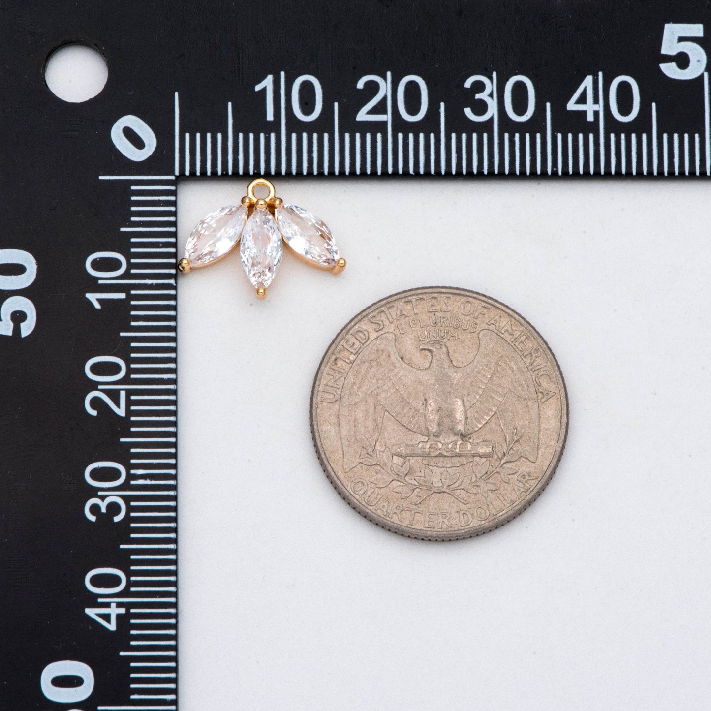 4pcs Gold CZ Paved Flower Charm 16x12mm, Real Gold plated Brass Leaf Pendants (GB-584-D)