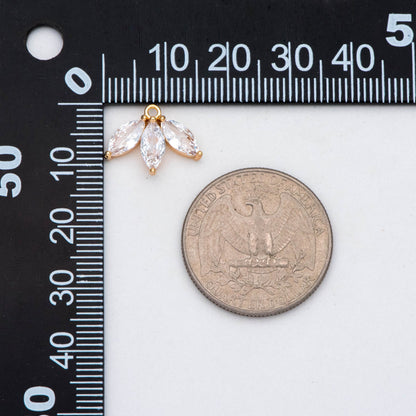 4pcs Gold CZ Paved Flower Charm 16x12mm, Real Gold plated Brass Leaf Pendants (GB-584-D)